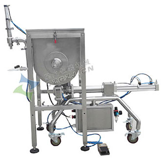 臥式攪拌醬類電動灌裝機，單頭臥式大顆粒醬料灌裝機